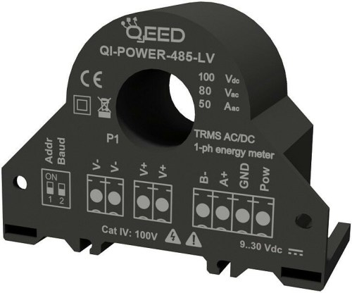 QI-POWER-485-LV   Power Meter AC/DC TRMS, ingresso in corrente 50A, ingresso in tensione 80V AC/ 100 A DC, uscita RS485 Modbus